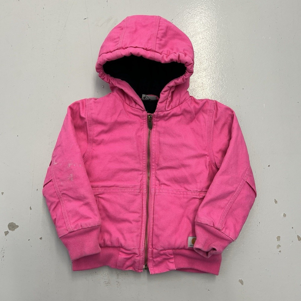Carhartt Toddler Girls 4T Pink Cotton Duck Canvas Insulated Active Hooded Jacket